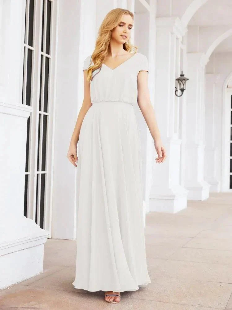 Numbersea V-Neck Bridesmaid Dresses Long Cap Sleeves Prom Evening Formal Gowns 28071 - Image 84