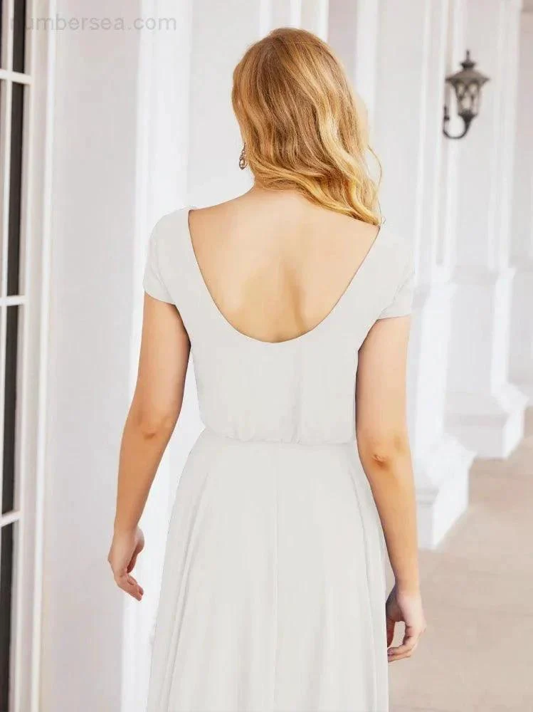 Numbersea V-Neck Bridesmaid Dresses Long Cap Sleeves Prom Evening Formal Gowns 28071 - Image 85