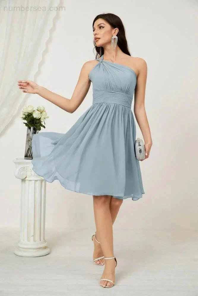 Numbersea Women Chiffon Short One Shoulder Bridesmaid Dress Formal Dresses for Party Homecoming  2804 - Image 100
