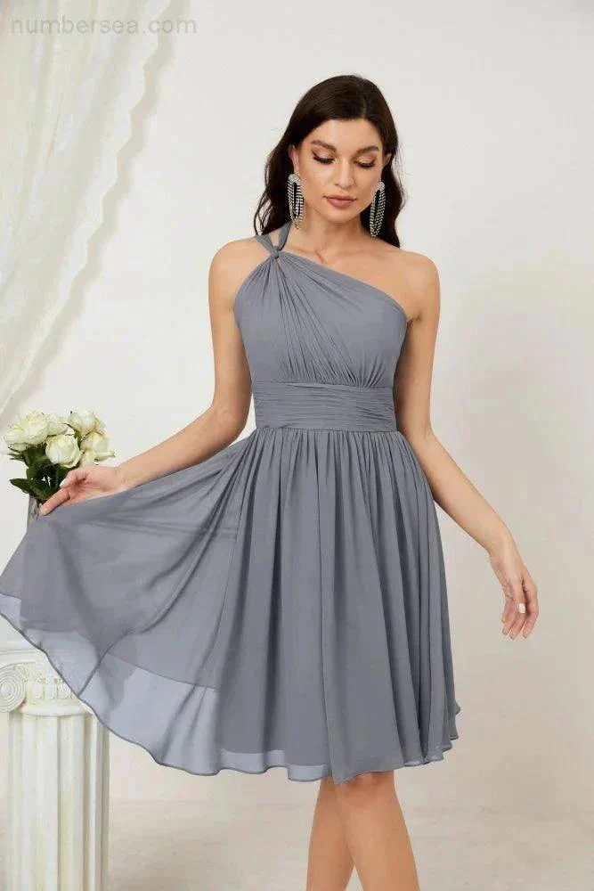 Numbersea Women Chiffon Short One Shoulder Bridesmaid Dress Formal Dresses for Party Homecoming  2804 - Image 11