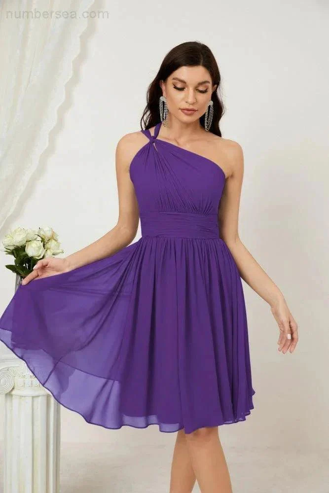 Numbersea Women Chiffon Short One Shoulder Bridesmaid Dress Formal Dresses for Party Homecoming  2804 - Image 111