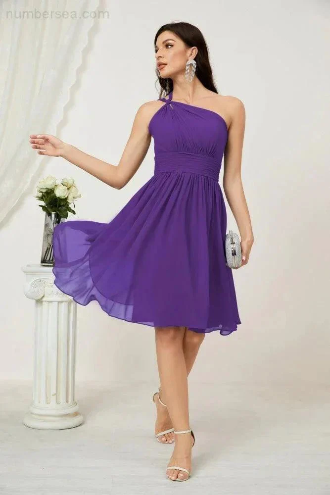 Numbersea Women Chiffon Short One Shoulder Bridesmaid Dress Formal Dresses for Party Homecoming  2804 - Image 112