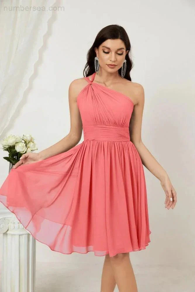 Numbersea Women Chiffon Short One Shoulder Bridesmaid Dress Formal Dresses for Party Homecoming  2804 - Image 118