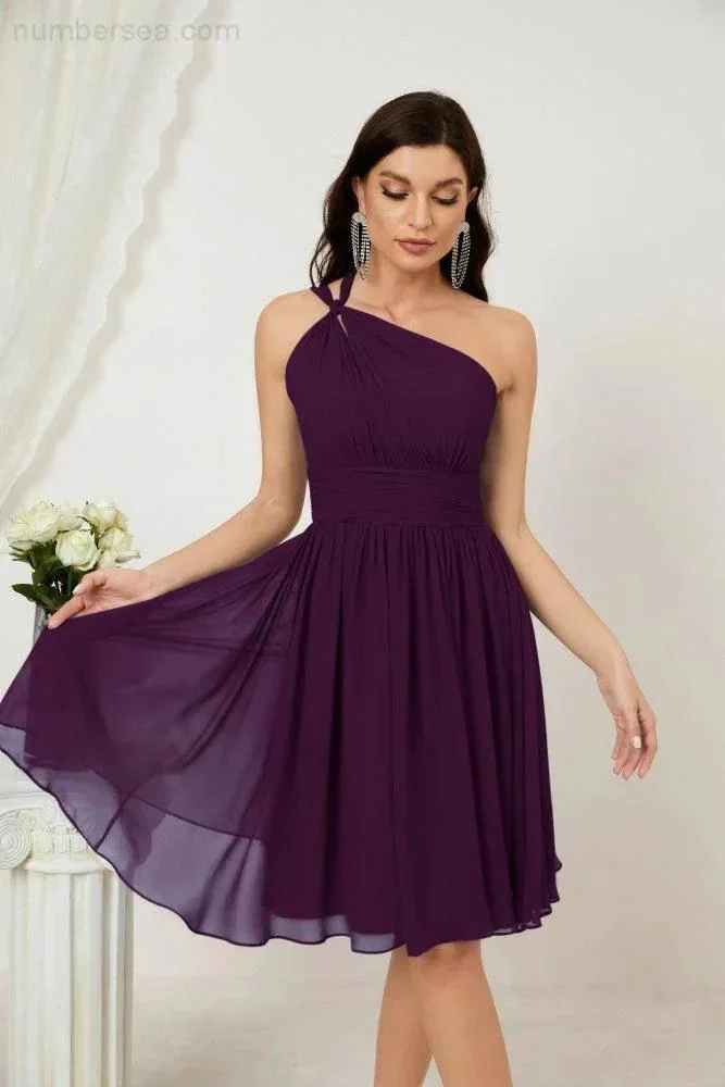 Numbersea Women Chiffon Short One Shoulder Bridesmaid Dress Formal Dresses for Party Homecoming  2804 - Image 123