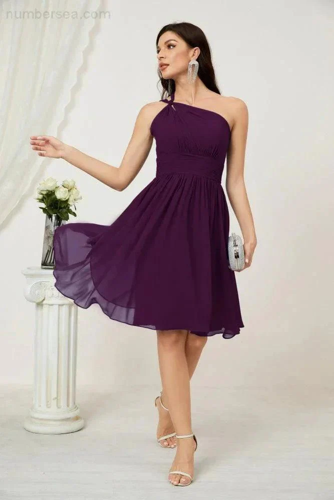 Numbersea Women Chiffon Short One Shoulder Bridesmaid Dress Formal Dresses for Party Homecoming  2804 - Image 124