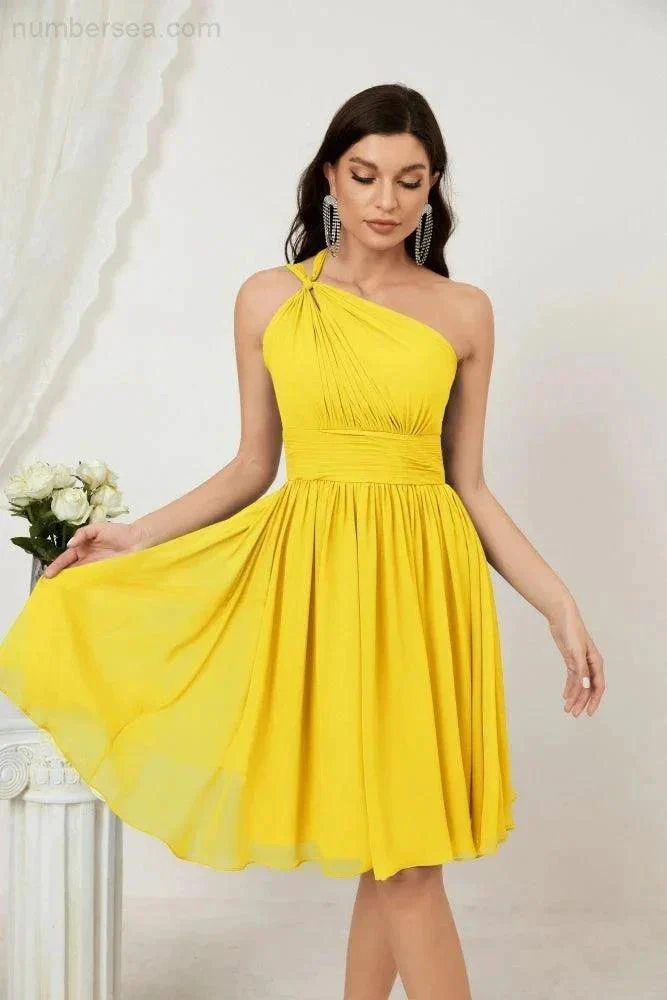 Numbersea Women Chiffon Short One Shoulder Bridesmaid Dress Formal Dresses for Party Homecoming  2804 - Image 130
