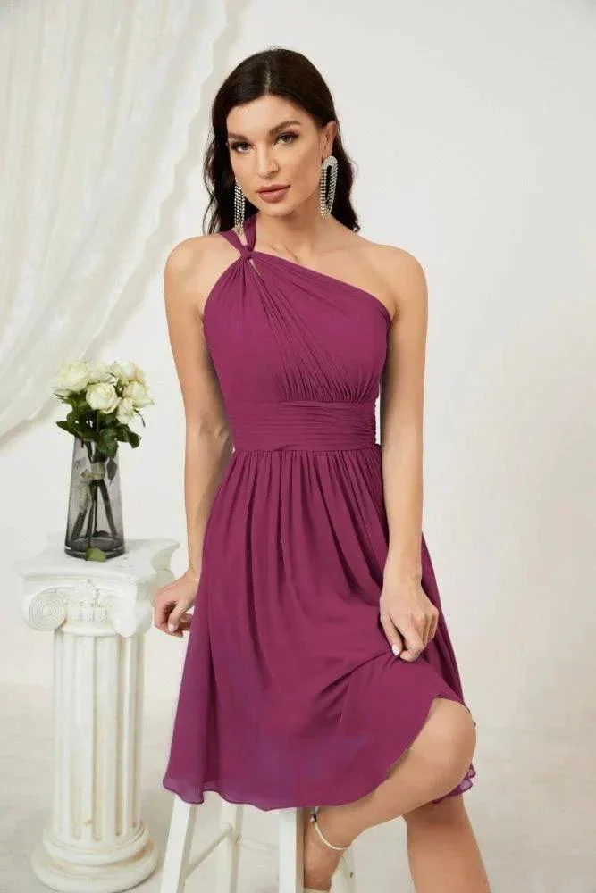 Numbersea Women Chiffon Short One Shoulder Bridesmaid Dress Formal Dresses for Party Homecoming  2804 - Image 133
