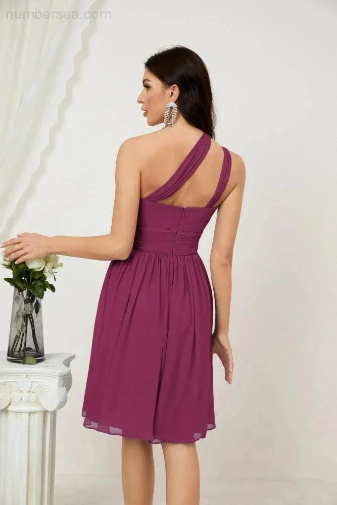Numbersea Women Chiffon Short One Shoulder Bridesmaid Dress Formal Dresses for Party Homecoming  2804 - Image 134