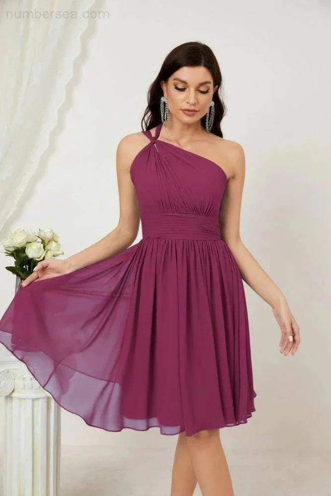 Numbersea Women Chiffon Short One Shoulder Bridesmaid Dress Formal Dresses for Party Homecoming  2804 - Image 135