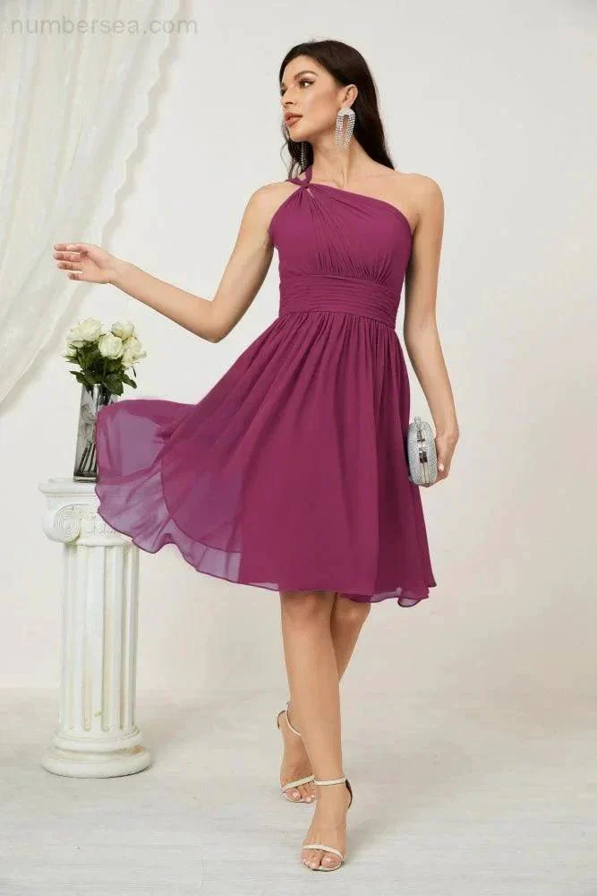 Numbersea Women Chiffon Short One Shoulder Bridesmaid Dress Formal Dresses for Party Homecoming  2804 - Image 136
