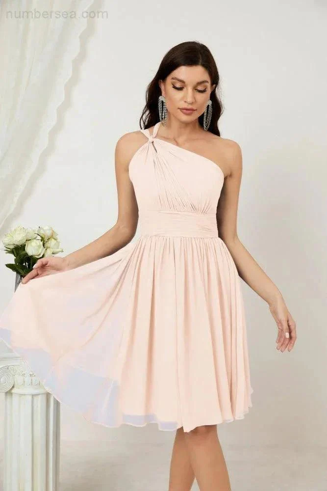 Numbersea Women Chiffon Short One Shoulder Bridesmaid Dress Formal Dresses for Party Homecoming  2804 - Image 138