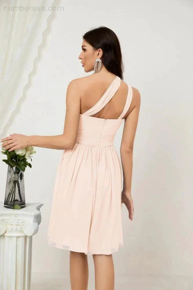 Numbersea Women Chiffon Short One Shoulder Bridesmaid Dress Formal Dresses for Party Homecoming  2804 - Image 139