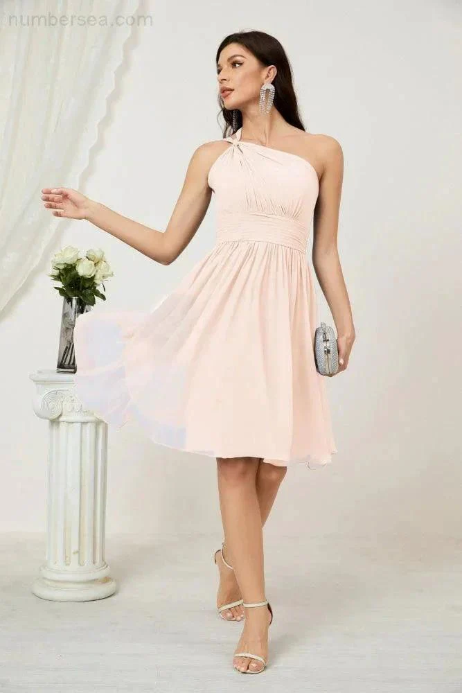 Numbersea Women Chiffon Short One Shoulder Bridesmaid Dress Formal Dresses for Party Homecoming  2804 - Image 140