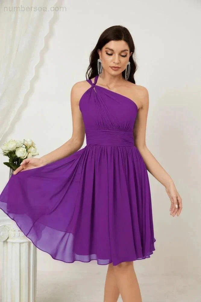 Numbersea Women Chiffon Short One Shoulder Bridesmaid Dress Formal Dresses for Party Homecoming  2804 - Image 142