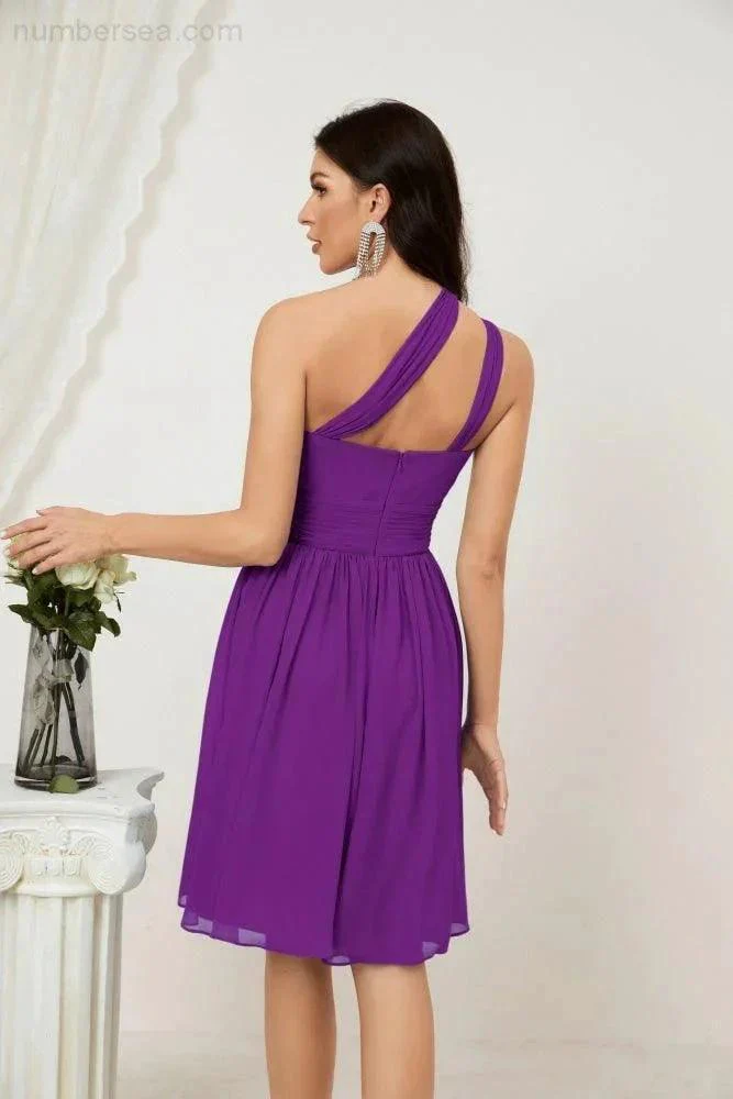 Numbersea Women Chiffon Short One Shoulder Bridesmaid Dress Formal Dresses for Party Homecoming  2804 - Image 143