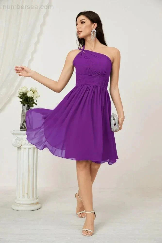 Numbersea Women Chiffon Short One Shoulder Bridesmaid Dress Formal Dresses for Party Homecoming  2804 - Image 144