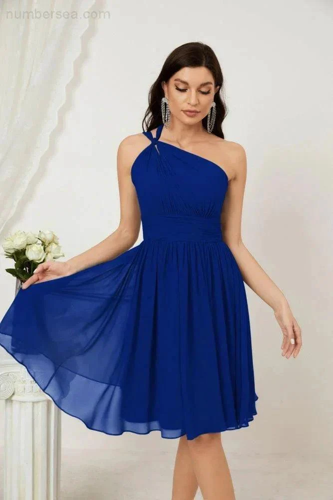 Numbersea Women Chiffon Short One Shoulder Bridesmaid Dress Formal Dresses for Party Homecoming  2804 - Image 146