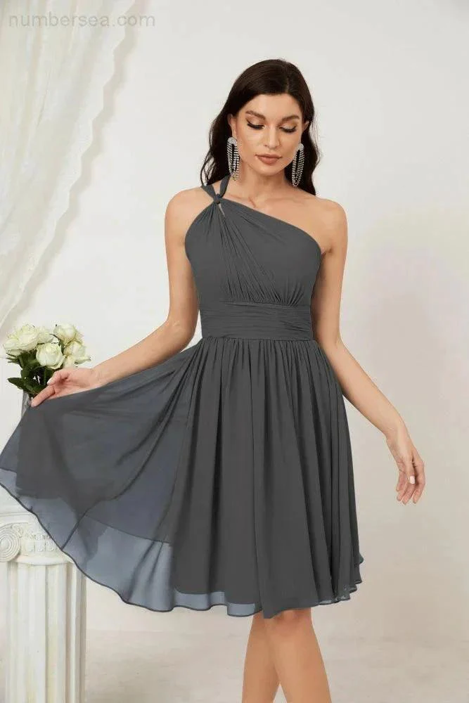 Numbersea Women Chiffon Short One Shoulder Bridesmaid Dress Formal Dresses for Party Homecoming  2804 - Image 150