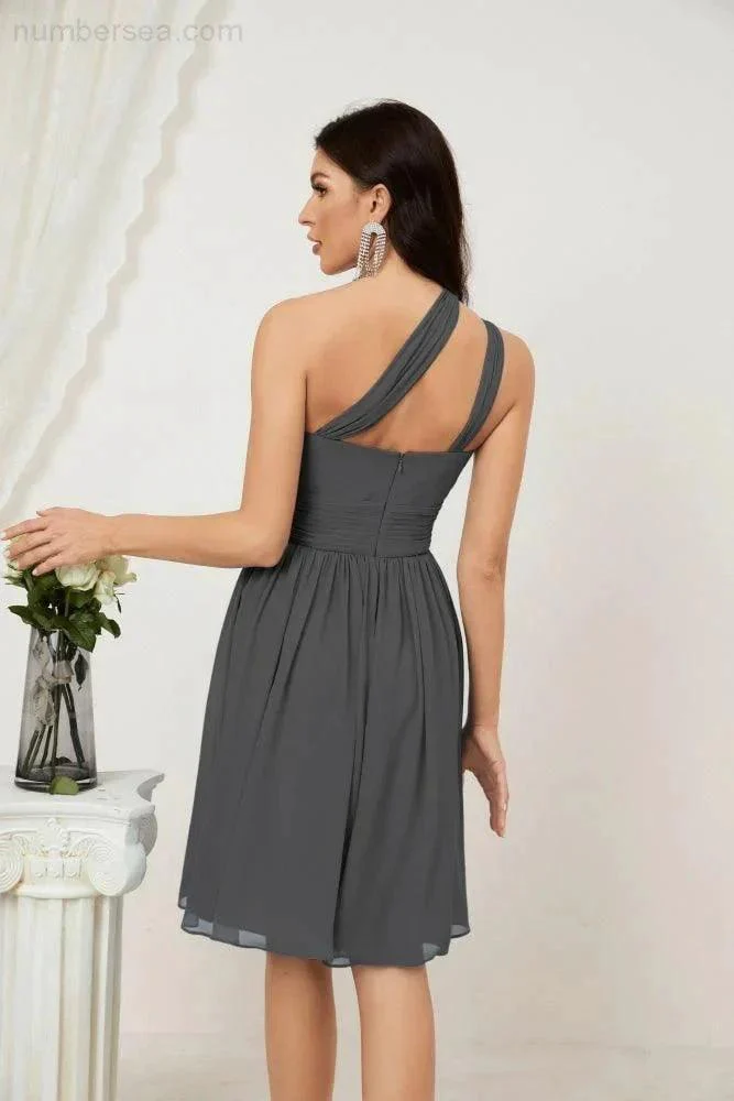 Numbersea Women Chiffon Short One Shoulder Bridesmaid Dress Formal Dresses for Party Homecoming  2804 - Image 151
