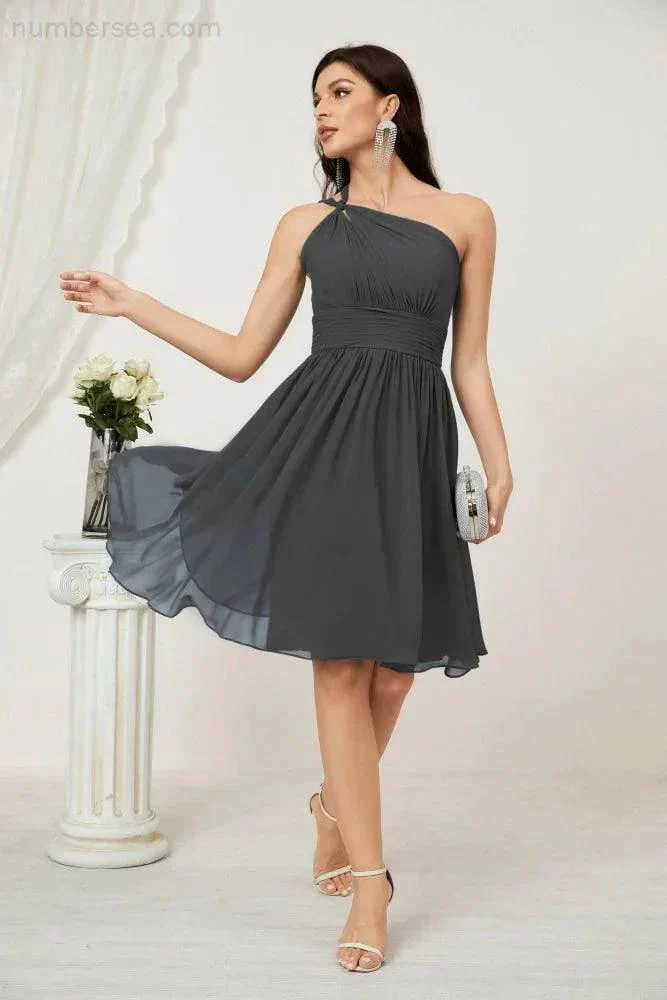 Numbersea Women Chiffon Short One Shoulder Bridesmaid Dress Formal Dresses for Party Homecoming  2804 - Image 152
