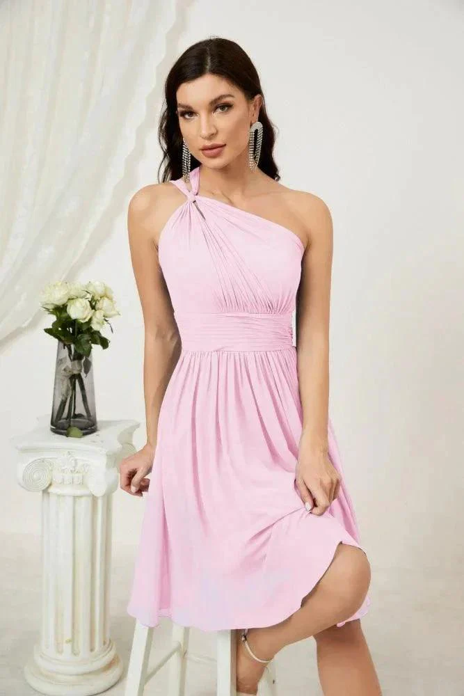 Numbersea Women Chiffon Short One Shoulder Bridesmaid Dress Formal Dresses for Party Homecoming  2804 - Image 153