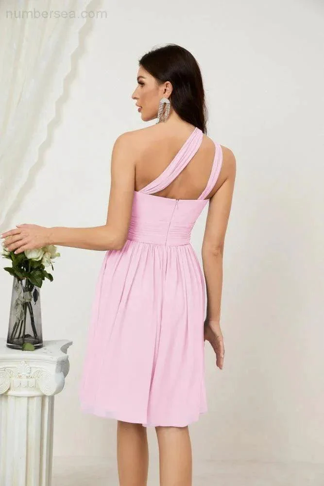 Numbersea Women Chiffon Short One Shoulder Bridesmaid Dress Formal Dresses for Party Homecoming  2804 - Image 154