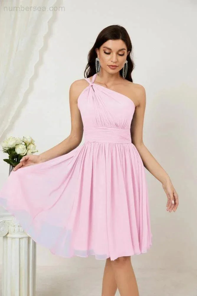 Numbersea Women Chiffon Short One Shoulder Bridesmaid Dress Formal Dresses for Party Homecoming  2804 - Image 155