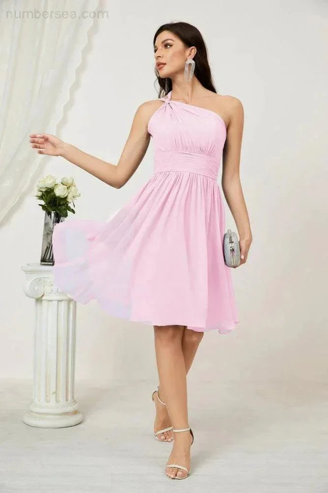 Numbersea Women Chiffon Short One Shoulder Bridesmaid Dress Formal Dresses for Party Homecoming  2804 - Image 156