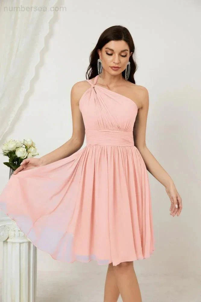 Numbersea Women Chiffon Short One Shoulder Bridesmaid Dress Formal Dresses for Party Homecoming  2804 - Image 159