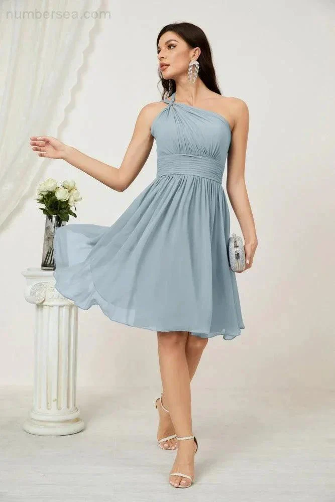 Numbersea Women Chiffon Short One Shoulder Bridesmaid Dress Formal Dresses for Party Homecoming  2804 - Image 16