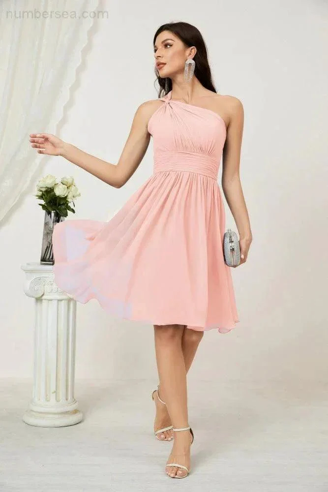 Numbersea Women Chiffon Short One Shoulder Bridesmaid Dress Formal Dresses for Party Homecoming  2804 - Image 160