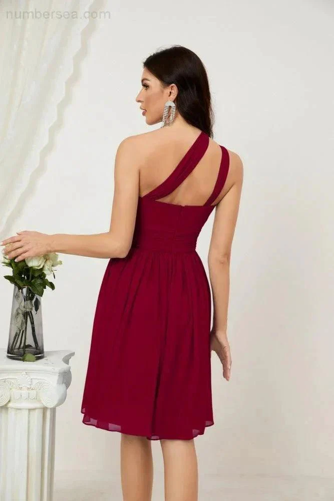 Numbersea Women Chiffon Short One Shoulder Bridesmaid Dress Formal Dresses for Party Homecoming  2804 - Image 162