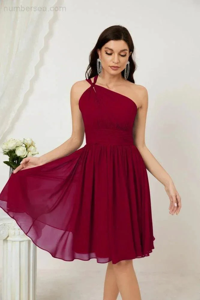Numbersea Women Chiffon Short One Shoulder Bridesmaid Dress Formal Dresses for Party Homecoming  2804 - Image 163