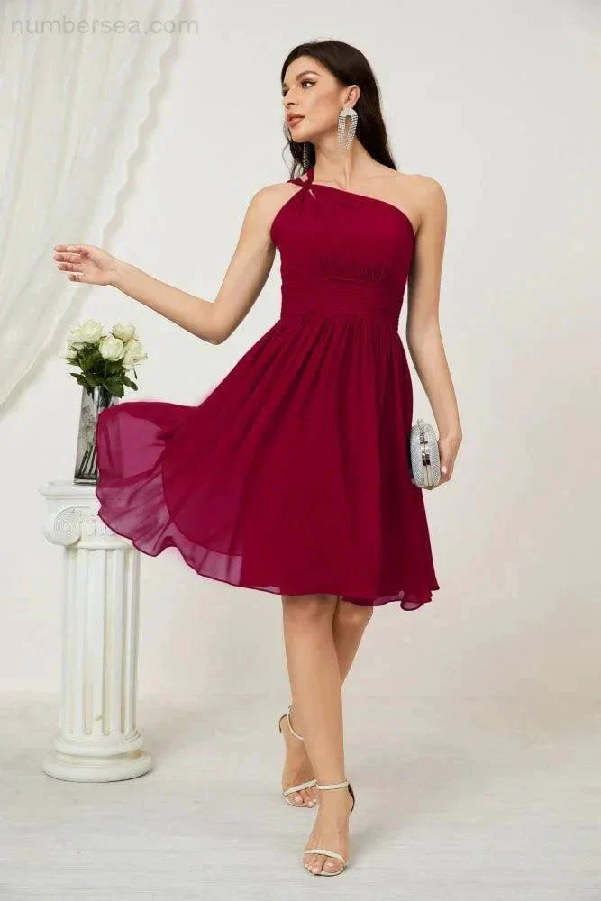 Numbersea Women Chiffon Short One Shoulder Bridesmaid Dress Formal Dresses for Party Homecoming  2804 - Image 164