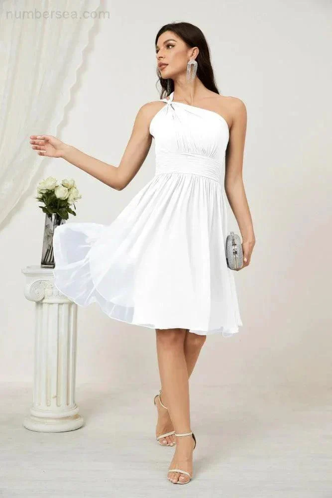 Numbersea Women Chiffon Short One Shoulder Bridesmaid Dress Formal Dresses for Party Homecoming  2804 - Image 168