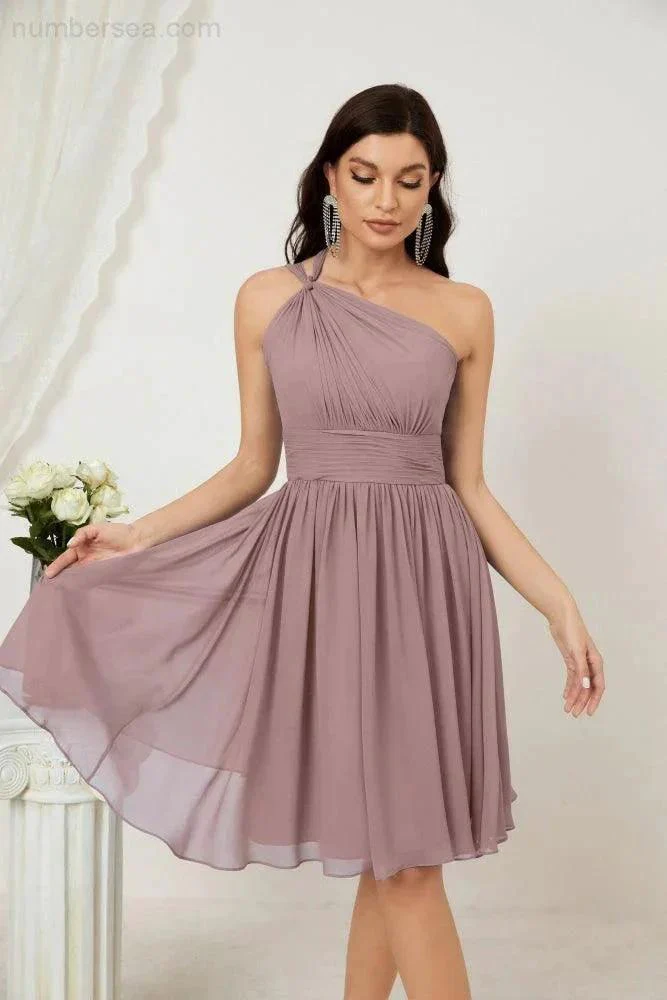 Numbersea Women Chiffon Short One Shoulder Bridesmaid Dress Formal Dresses for Party Homecoming  2804 - Image 2