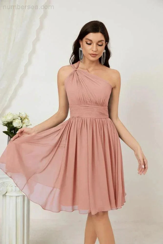 Numbersea Women Chiffon Short One Shoulder Bridesmaid Dress Formal Dresses for Party Homecoming  2804 - Image 22