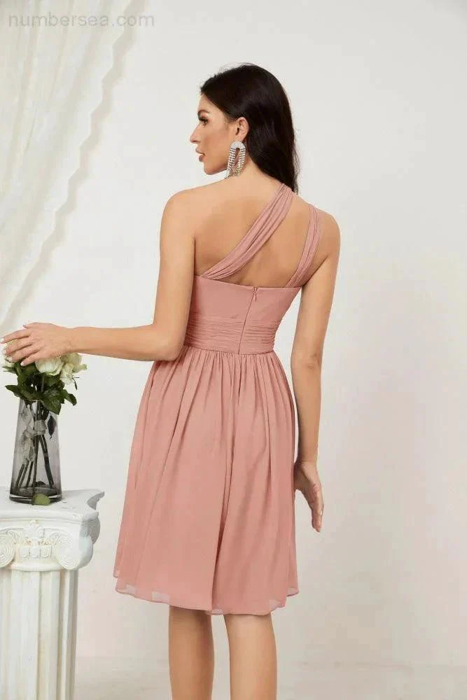 Numbersea Women Chiffon Short One Shoulder Bridesmaid Dress Formal Dresses for Party Homecoming  2804 - Image 23