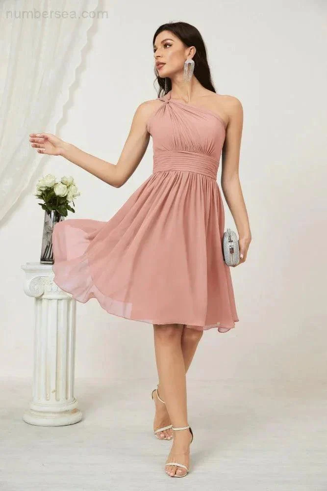 Numbersea Women Chiffon Short One Shoulder Bridesmaid Dress Formal Dresses for Party Homecoming  2804 - Image 24
