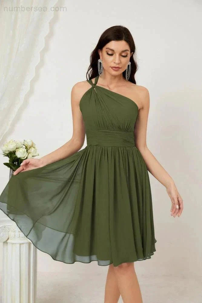 Numbersea Women Chiffon Short One Shoulder Bridesmaid Dress Formal Dresses for Party Homecoming  2804 - Image 27