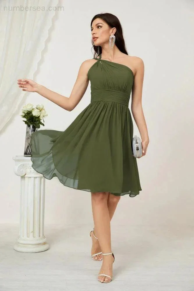 Numbersea Women Chiffon Short One Shoulder Bridesmaid Dress Formal Dresses for Party Homecoming  2804 - Image 28