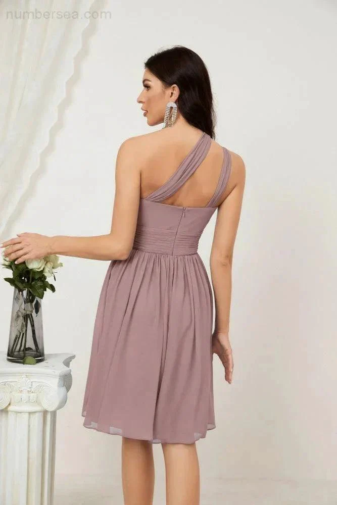 Numbersea Women Chiffon Short One Shoulder Bridesmaid Dress Formal Dresses for Party Homecoming  2804 - Image 3