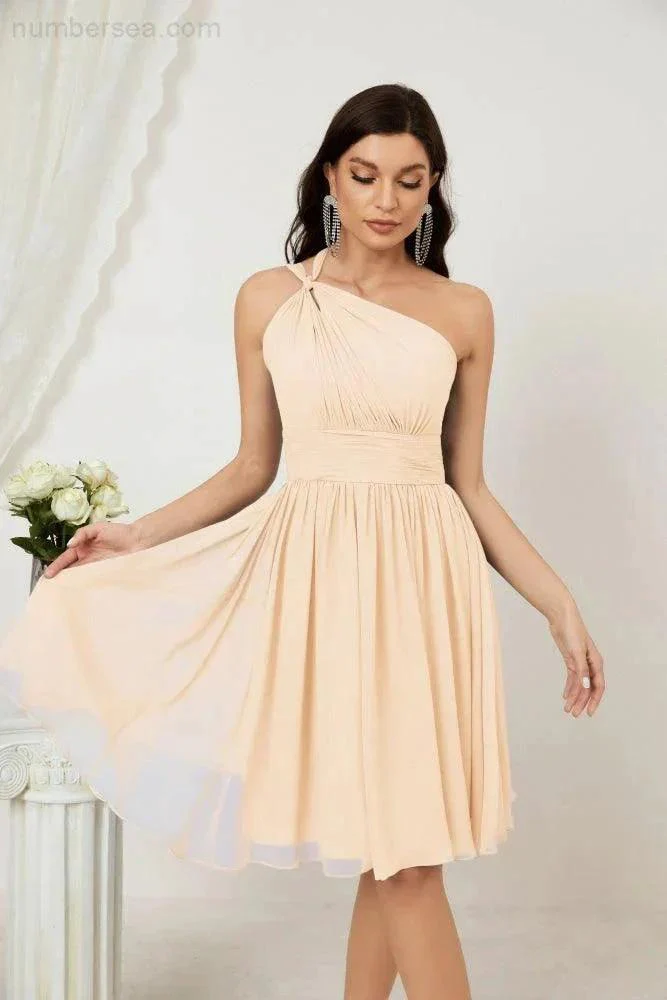 Numbersea Women Chiffon Short One Shoulder Bridesmaid Dress Formal Dresses for Party Homecoming  2804 - Image 30