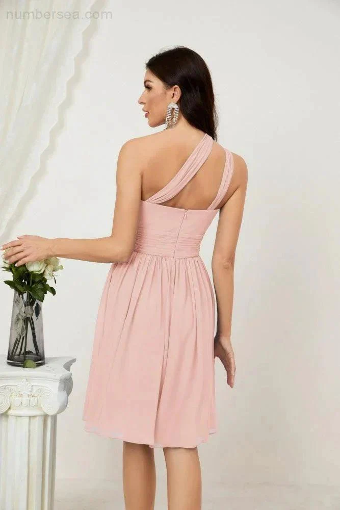 Numbersea Women Chiffon Short One Shoulder Bridesmaid Dress Formal Dresses for Party Homecoming  2804 - Image 34