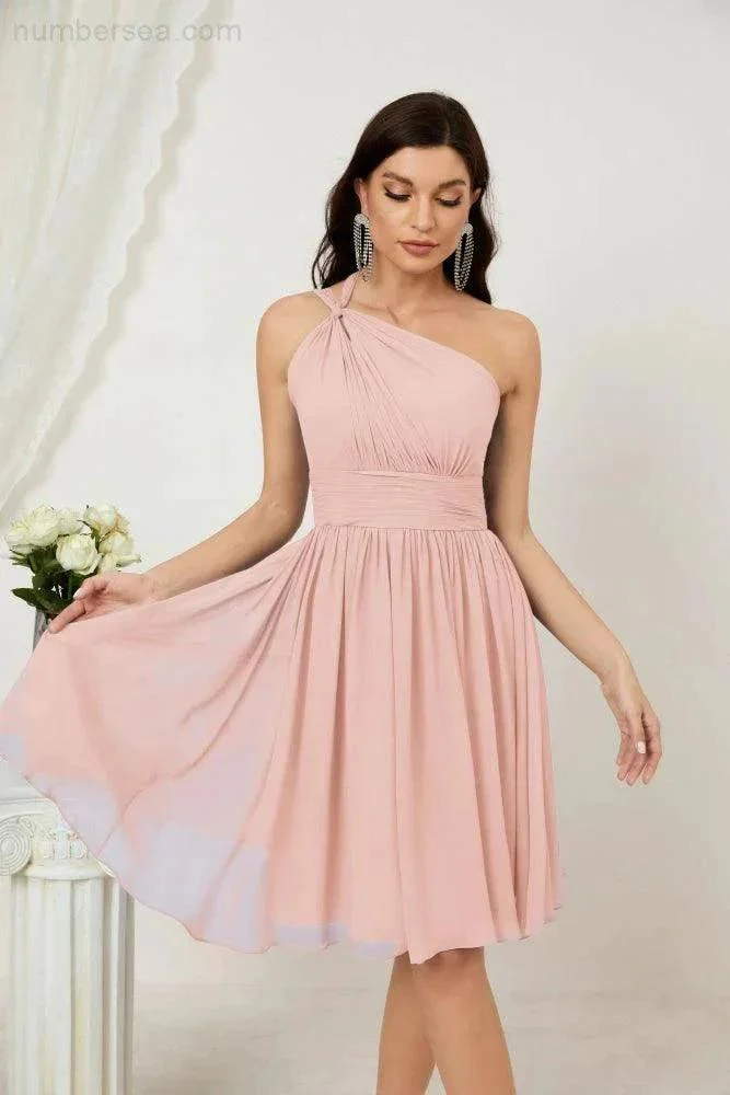 Numbersea Women Chiffon Short One Shoulder Bridesmaid Dress Formal Dresses for Party Homecoming  2804 - Image 35