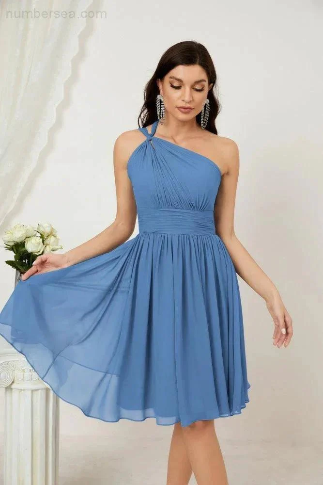 Numbersea Women Chiffon Short One Shoulder Bridesmaid Dress Formal Dresses for Party Homecoming  2804 - Image 39