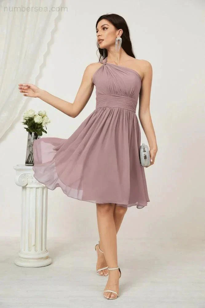 Numbersea Women Chiffon Short One Shoulder Bridesmaid Dress Formal Dresses for Party Homecoming  2804 - Image 4