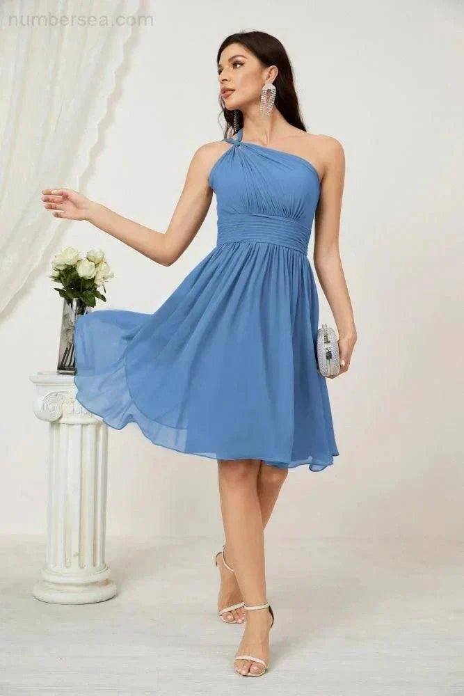 Numbersea Women Chiffon Short One Shoulder Bridesmaid Dress Formal Dresses for Party Homecoming  2804 - Image 40