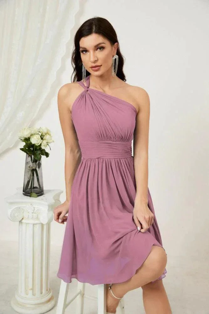 Numbersea Women Chiffon Short One Shoulder Bridesmaid Dress Formal Dresses for Party Homecoming  2804 - Image 41