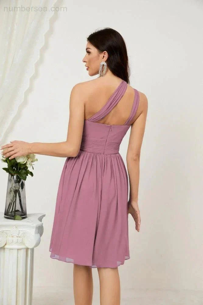 Numbersea Women Chiffon Short One Shoulder Bridesmaid Dress Formal Dresses for Party Homecoming  2804 - Image 42